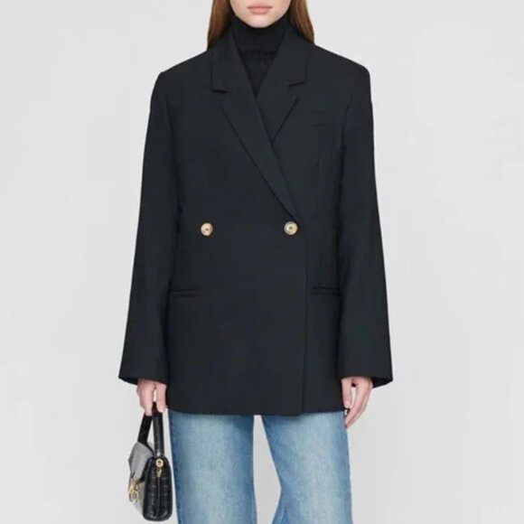 Anine Bing Jackets & Blazers - NWT Anine Bing Kaia Double Breasted Black Wool Oversized Blazer Size XL